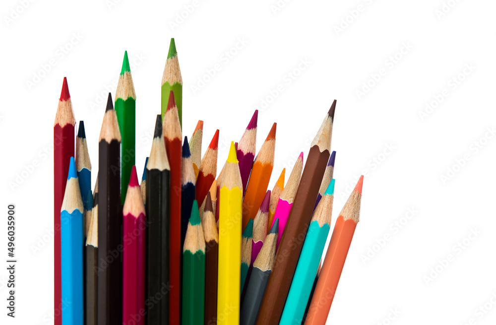 A bunch of colorful pencils on white background A bunch of colorful pencils on white background