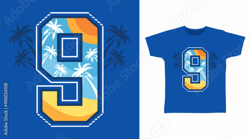 Number nine beach cartoon tshirt concept design