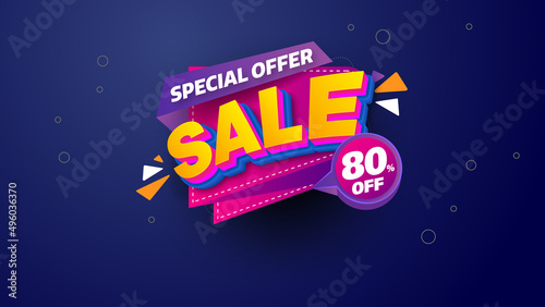 Sale banner template design with geometric background   Big sale special offer up to 80  off. Super Sale  end of season special offer banner. vector illustration.