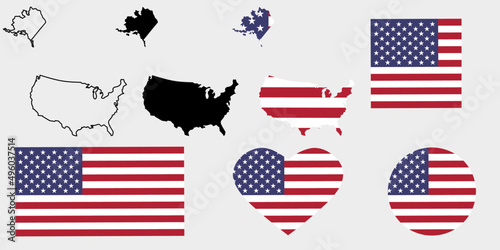 map flag united states of america icon set