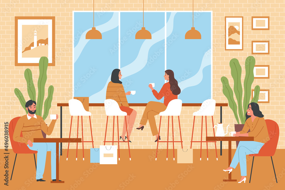 Fototapeta premium Flat Coffee Shop Interior