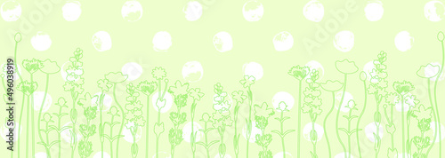 緑の草花　水玉模様