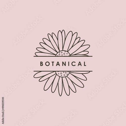 Hand drawn botanical logo. Floral line emblem, natural logotype template for spa and beauty salon, boutique. Elegant chamomile, organic label minimal style, rustic wedding card vector illustration