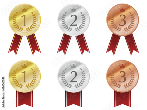 Set of icons of gold, silver and bronze medals.