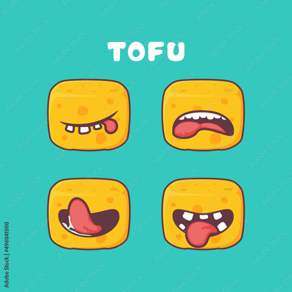 tofu cartoon. natural food vector illustration. with different mouth expressions tofu cartoon. natural food vector illustration. with different mouth expressions