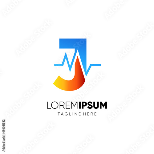 Letter J Health Pulse Logo Design Vector Icon Graphic Emblem Illustration 