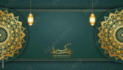 mandala arabesque islamic green invitation ramadan or ramadhan banner for eid al fitr or adha ramzan milad un nabi mubarak background