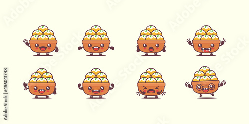 Laddoo cartoon. vector illustration of traditional indian food. with different faces and expressions
