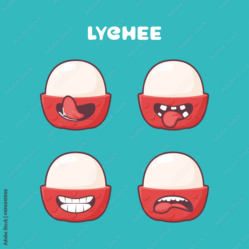 lychee cartoon. fruits vector illustration. with different mouth expressions lychee cartoon. fruits vector illustration. with different mouth expressions