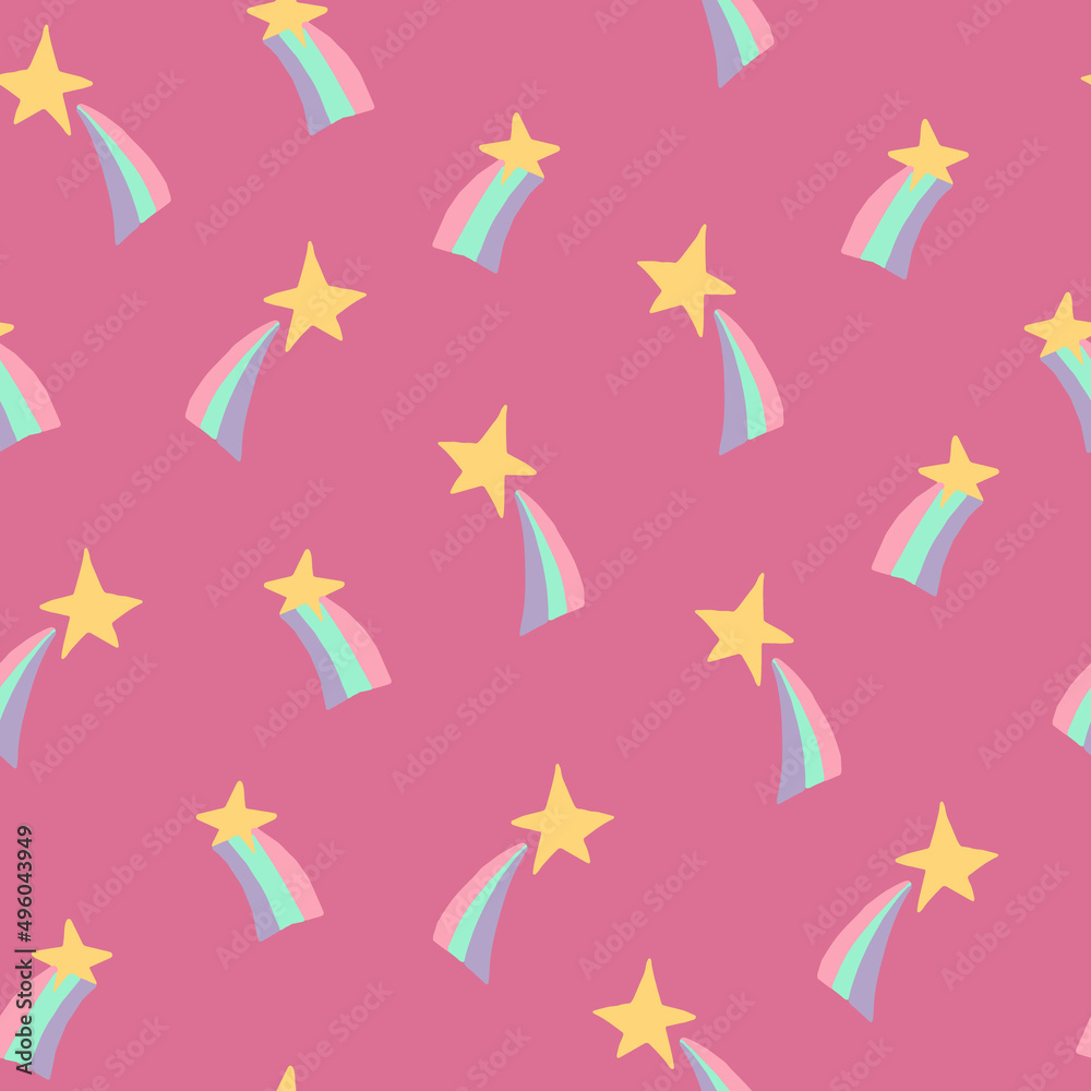 Fototapeta premium star, rainbow seamless pattern hand drawn. vector. wallpaper, wrapping paper, textile, background. fairy tale, nursery, pastel, cute.