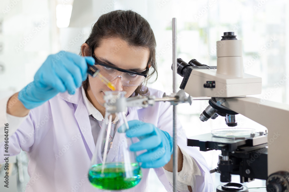 Scientists experiment with synthetic substances from nature to modify the genetics or DNA of plants to be resistant to disease, Lab experiments, Researchers scientist working analysis with test tube. Scientists experiment with synthetic substances from nature to modify the genetics or DNA of plants to be resistant to disease, Lab experiments, Researchers scientist working analysis with test tube.
