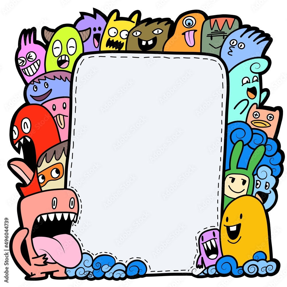 hand drawn doodle Funny monsters Doodle  and Memo board space for text.