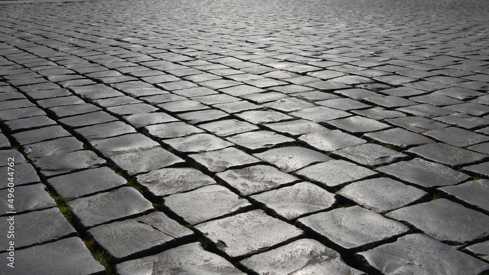 Close-up of cobblestone street in Rome, Italy. High quality photo