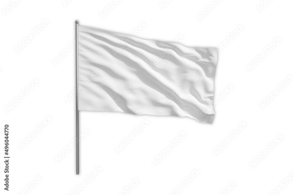 Blank White waving flag mockup template. Blank horizontal canvas, for your design. Empty blank flag on a flagpole. 3d rendering. Blank White waving flag mockup template. Blank horizontal canvas, for your design. Empty blank flag on a flagpole. 3d rendering.