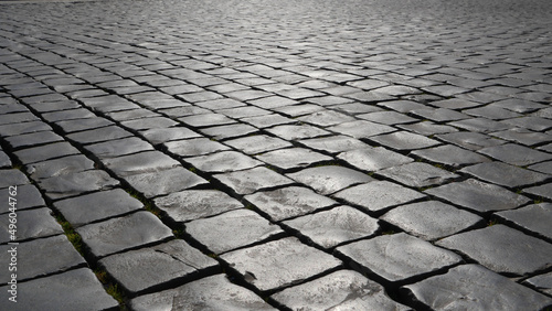 Close-up of cobblestone street in Rome, Italy. High quality photo photo