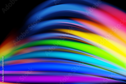 3d illustration of a stereo strip of different colors. Geometric stripes similar to waves. Abstract rainbow   glowing crossing lines pattern