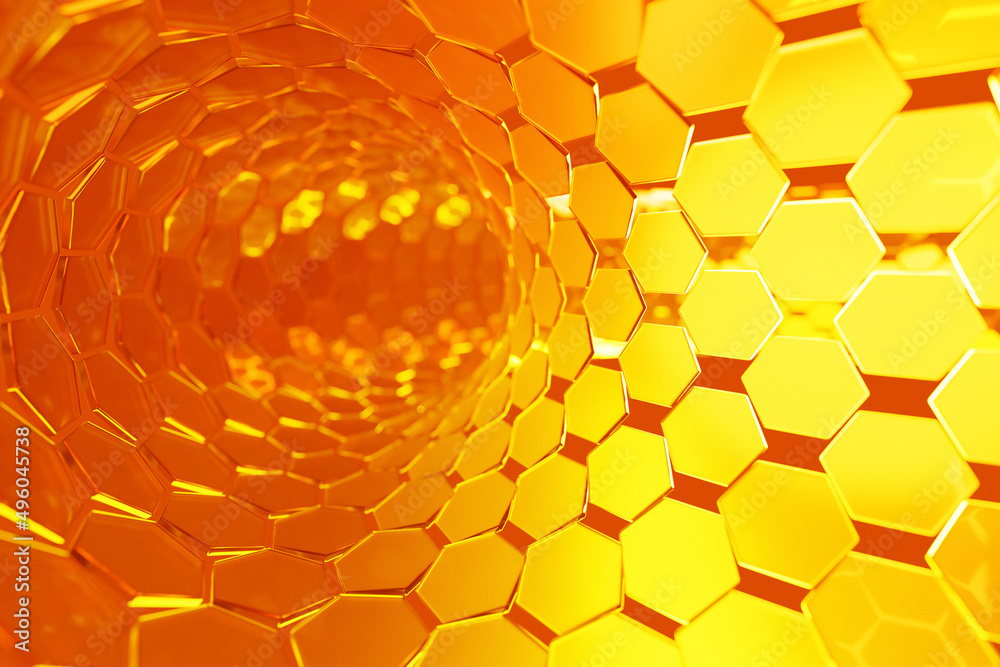 3d illustration of a portal from a circle, walkway. A close-up of a orange round monocrome tunnel. 3d illustration of a portal from a circle, walkway. A close-up of a orange round monocrome tunnel.
