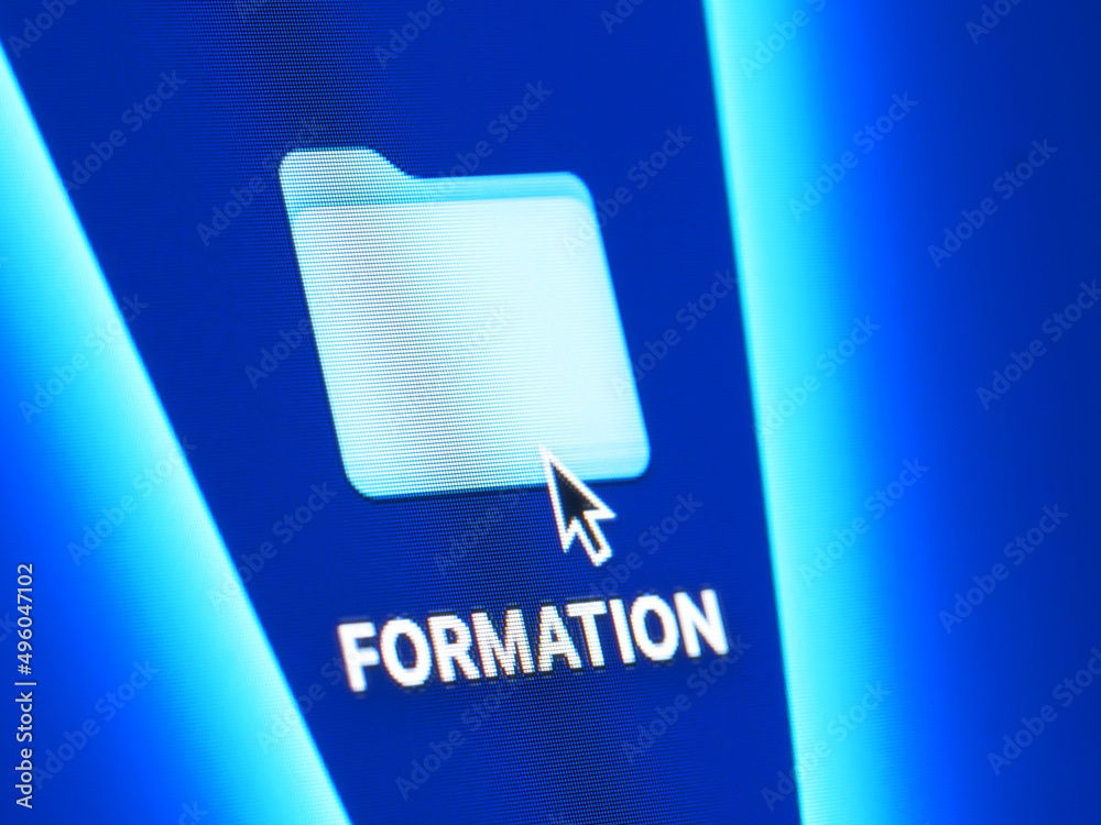 Formation - macro shot of folder on computer desktop with mouse pointer - zooming in on screen pixels Formation - macro shot of folder on computer desktop with mouse pointer - zooming in on screen pixels