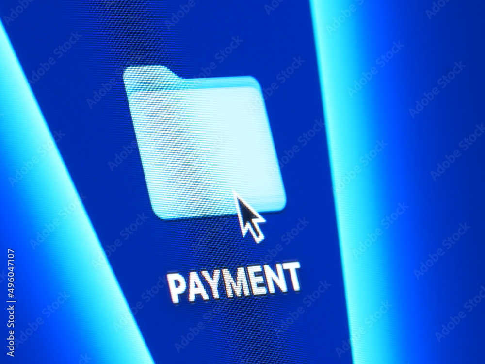 Payment - macro shot of folder on computer desktop with mouse pointer - zooming in on screen pixels