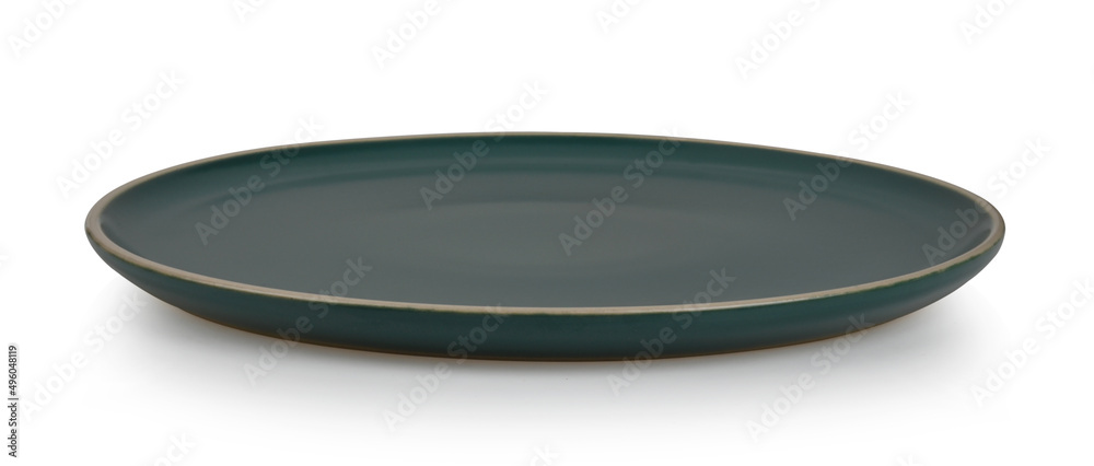 empty dark green ceramic plate on white background empty dark green ceramic plate on white background
