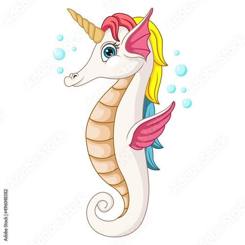 Cute unicorn sea horse cartoon