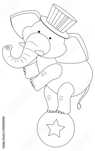 Clown elephant doodle outline for colouring