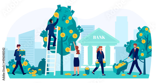 Investment concept, collect golden coin from tree