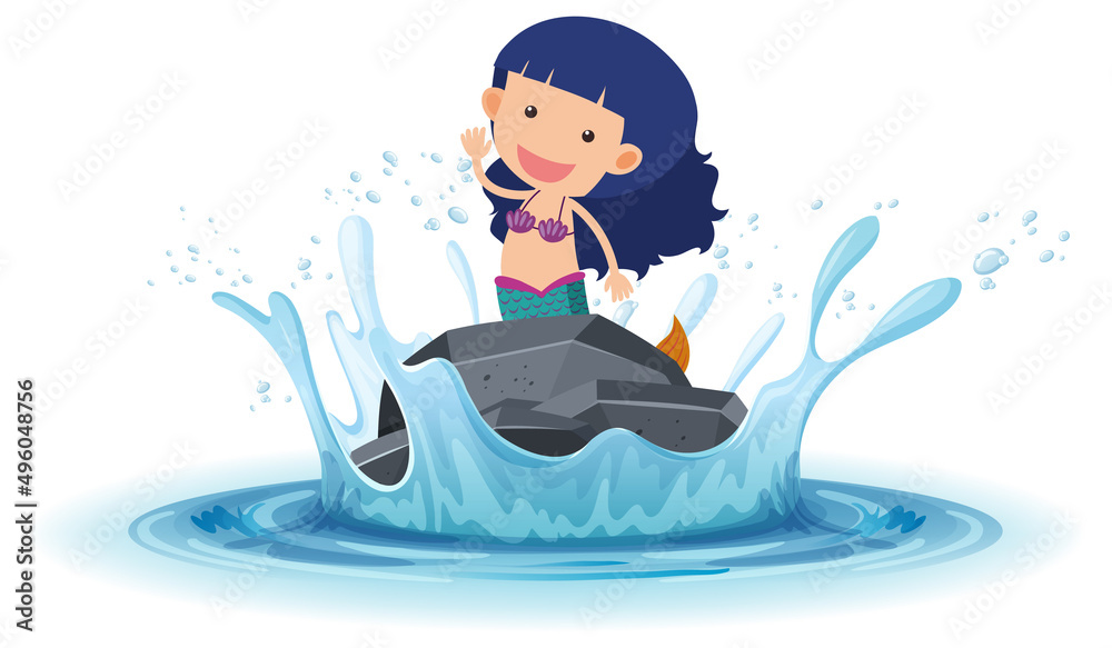 A water splash with mermaid on a stone on white background A water splash with mermaid on a stone on white background