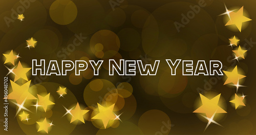 'Happy New Year' card with golden stars.