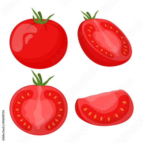 Fototapeta Naklejka Na Ścianę i Meble -  Set of tomatoes isolated on white background. Flat vector illustration