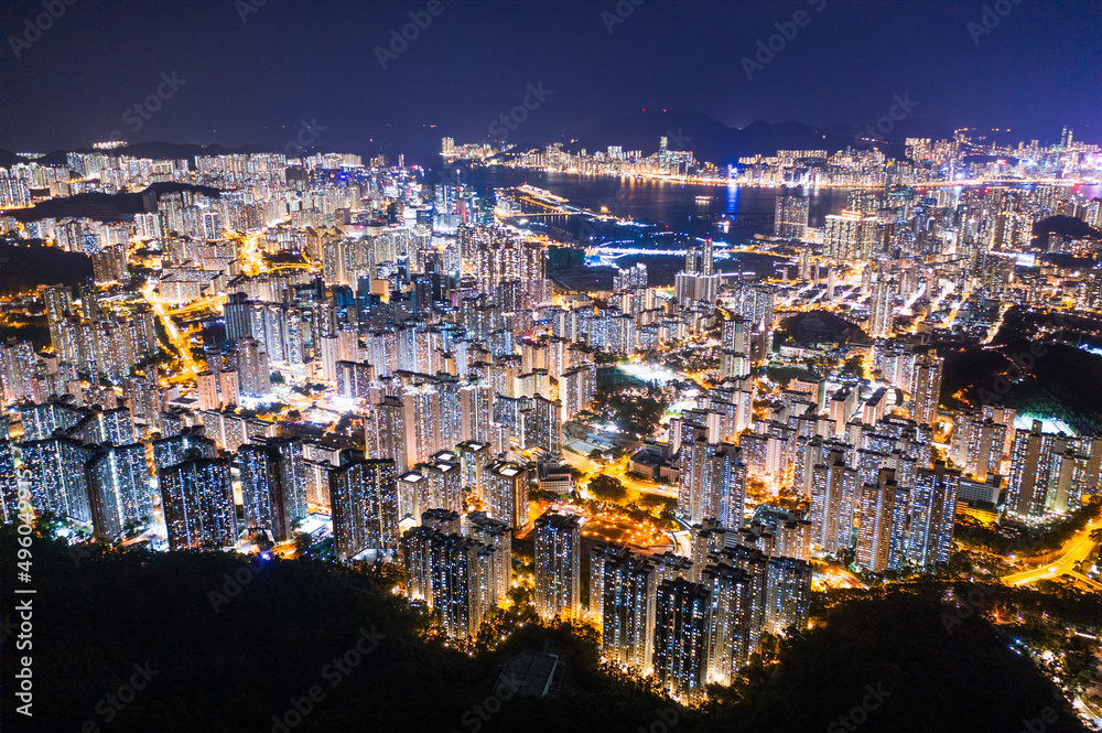 Φωτογραφία Amazing Hong Kong Night View, Kowloon district, shooting from lion rock peak