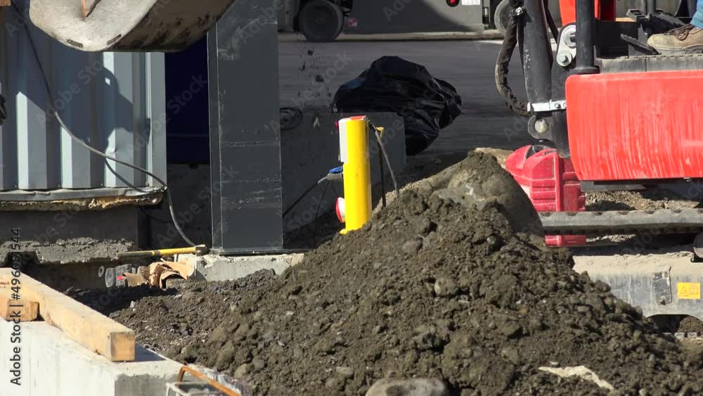 Excavator digs a hole in the ground. Preparing the foundation for the construction. . High quality 4k footage Excavator digs a hole in the ground. Preparing the foundation for the construction. . High quality 4k footage
