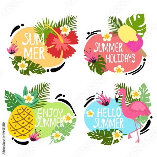  logo label summer concepts banner design flamingo pineapple vector