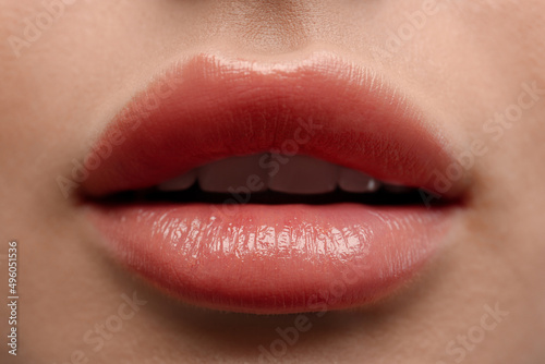 Closeup view of woman with beautiful lips