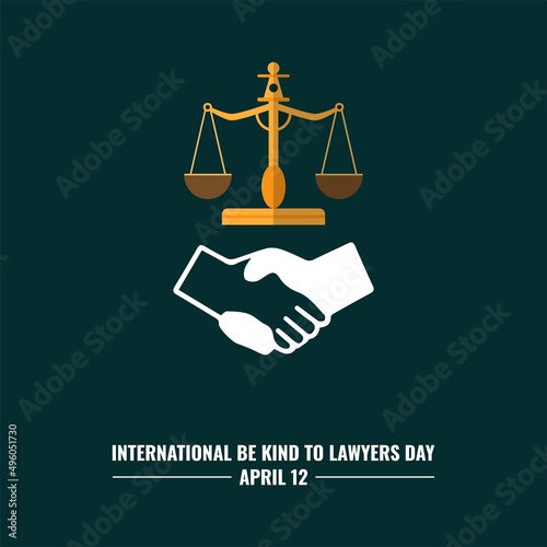 Court Scales Vector Icon, and Shaking Hand Icon, International Be Kind to Lawyers Day Design Concept, suitable for social media post templates, posters, greeting cards, banners, backgrounds, brochures