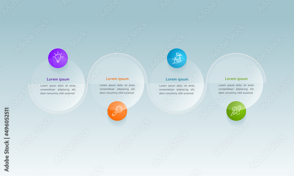 Concept Of Round Business Model With Four Successive Steps On Glossy Background.