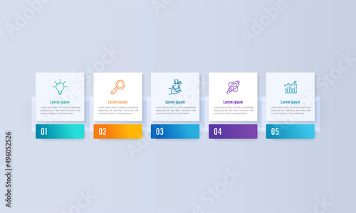 Concept Of Square Business Model With 5 Successive Steps On Pastel Blue Background.