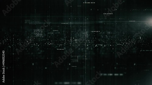Futuristic abstract de-focus flowing data matrix, telemetry and encrypt numbers display with particles simulation for head up display in cyber space environment loop background