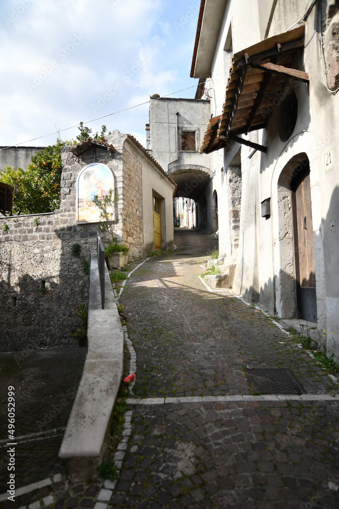 A narrow street in Faicchio, a small village in the province of Benevento, Italy.