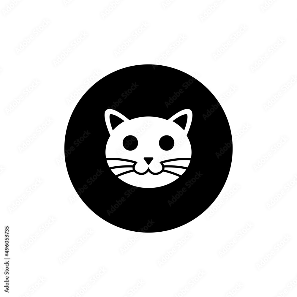 Cat icon circle black color editable.Pet icon