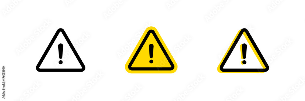 Risk warning icon. Triangular warning sign. Alert message. Vector symbol. Risk warning icon. Triangular warning sign. Alert message. Vector symbol.