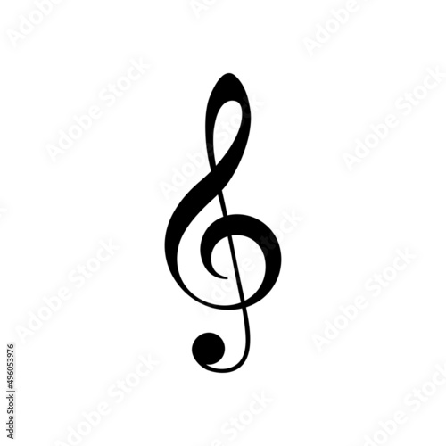 Treble clef on white background. Vector isolated illustration. Simple music key.