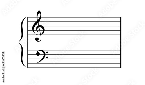 Sketch music staff on transparent background. Vector lines for notes.