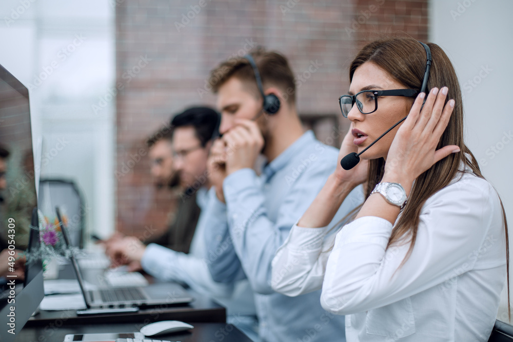 young employee call center talking with the client young employee call center talking with the client