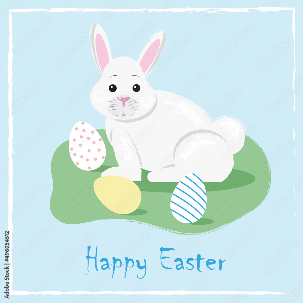 Fototapeta premium Postcard with Easter bunny and eggs