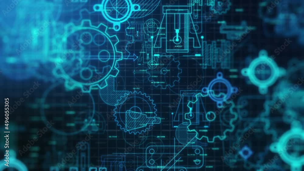futuristic mechanical project blueprint, technical documentation, engineering computer drawing (3d render)