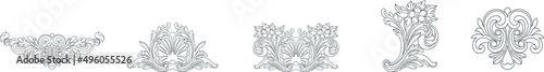 Set of vintage baroque ornament, corner. Retro pattern antique style acanthus. Decorative design element filigree calligraphy vector