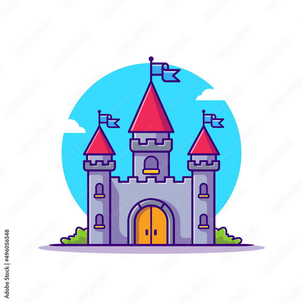 Castle Palace Cartoon Vector Icon Illustration. Building Landmark Icon Concept Isolated Premium Vector. Flat Cartoon Style