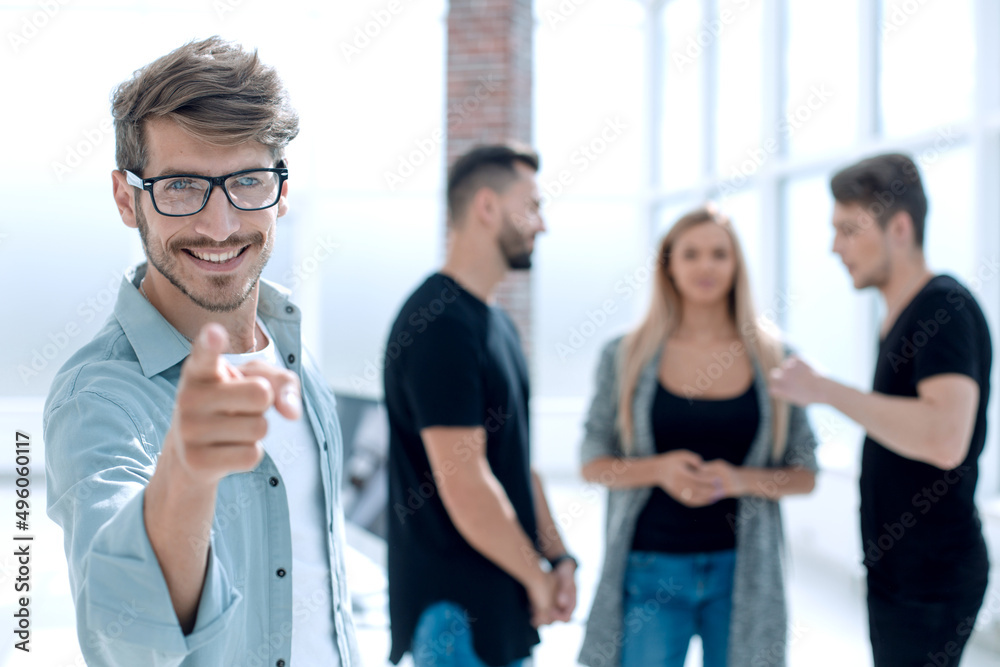 Obraz premium Group of happy young business people in a meeting at office