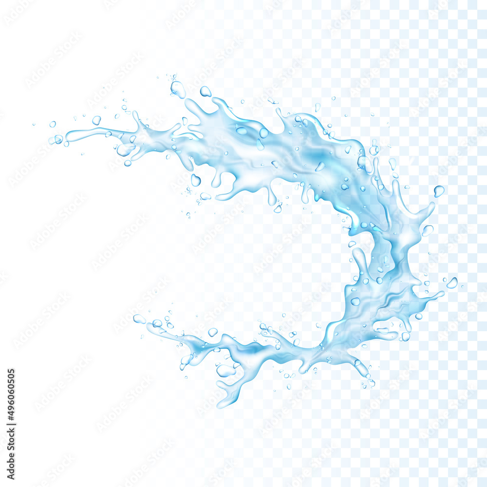 Transparent realistic water splash, isolated.	